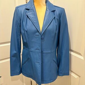 QVC Denim & Co blue leather jacket size S